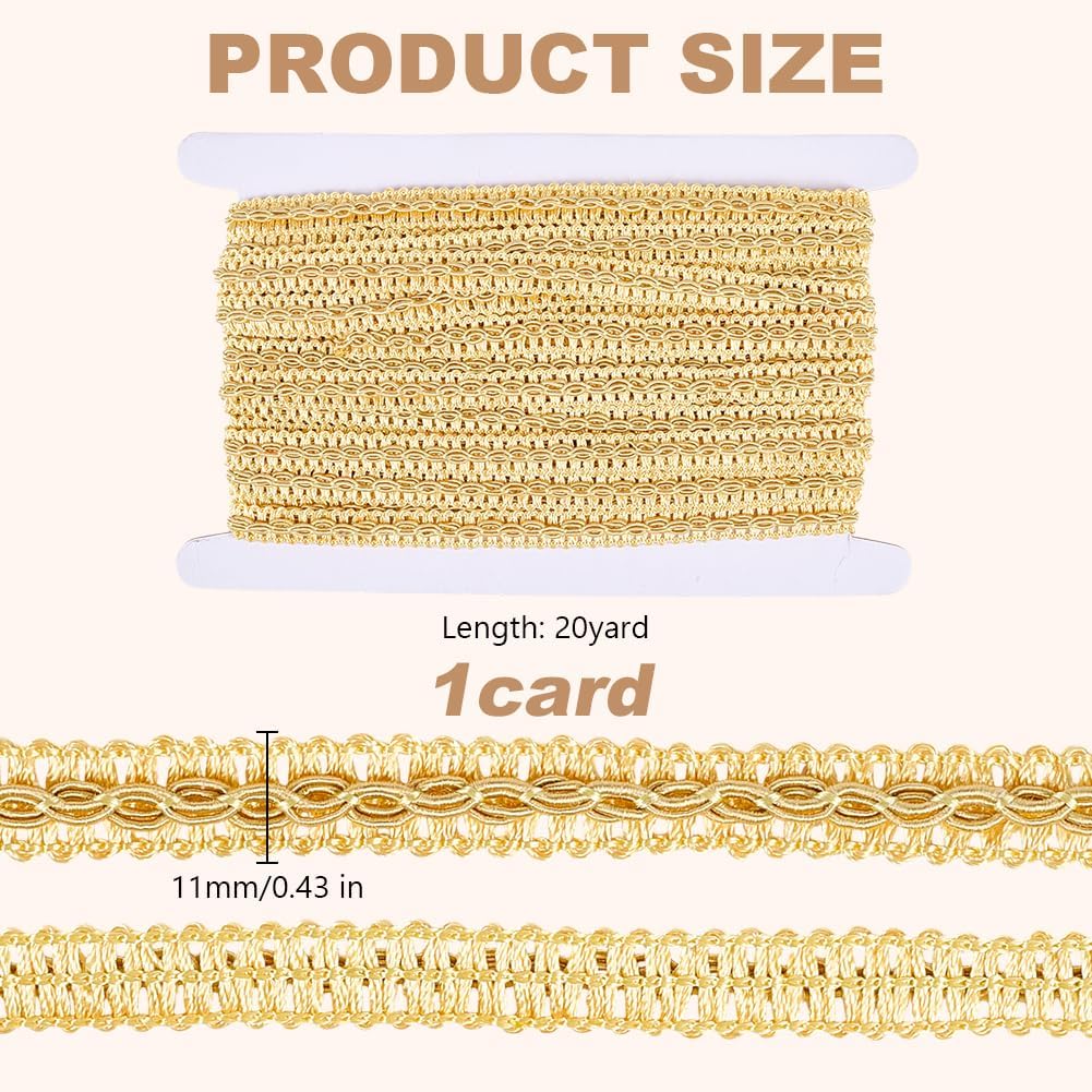 20 Yards Gold Gimp Braid Trim 3/8 Inch Sewing Braid Fabric Trim Handmade Elegant Decorative Woven Trims for DIY Crafts Costume Making Upholstery Gift Packaging Wedding Festival Decor