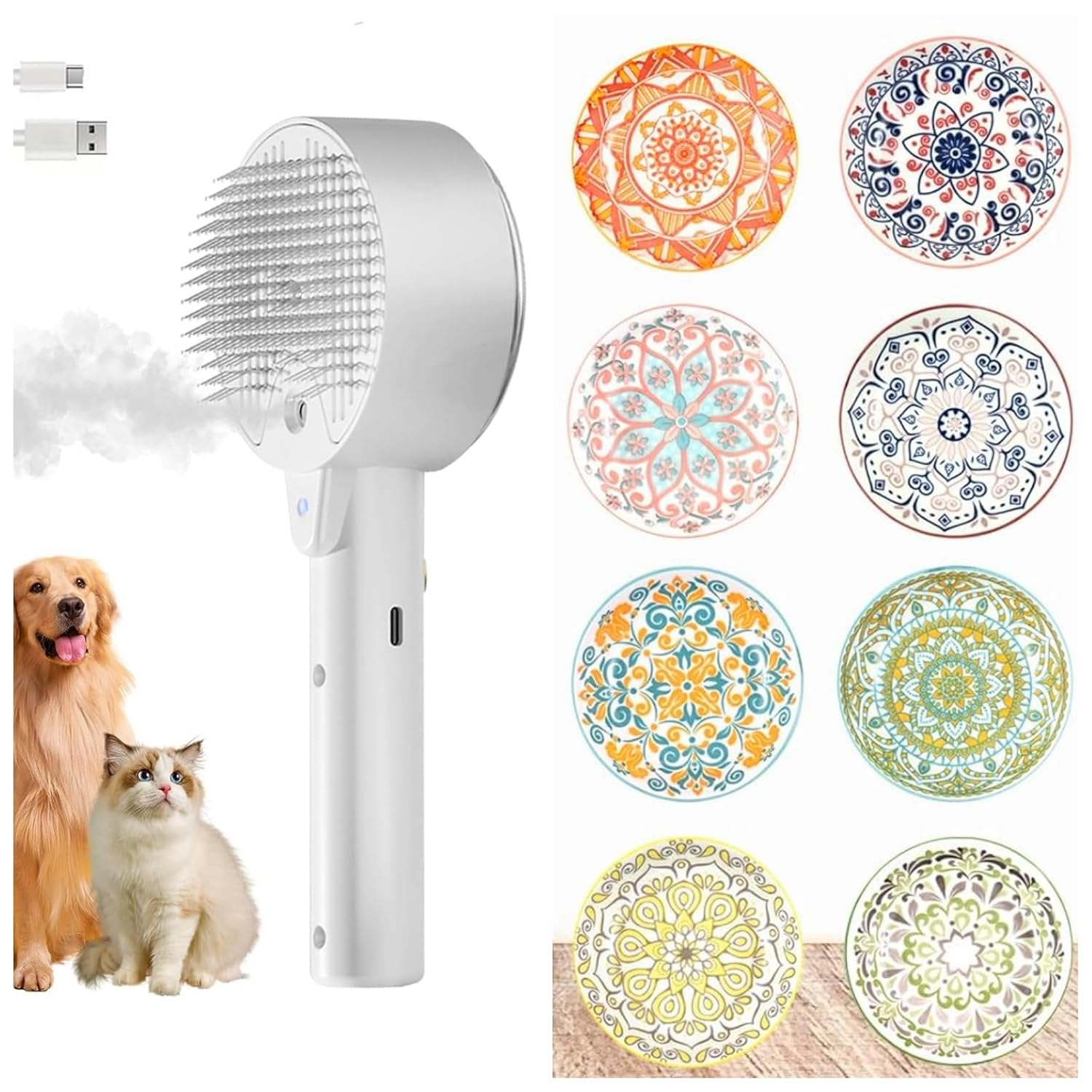 8PCs Cat Food Bowls & Cat Steam Brush for Indoor Cats, Ceramic Cat Bowls Whisker Friendly Cat Dishes for Food and Water 5.5 Inches & Spritz Defur Comb for Cats Cloud Care Cat Brush for Massage Clean