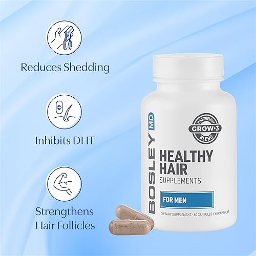 Miniatura 3 de BosleyMD Suplementos saludables para el crecimiento del cabello con bloqueadores DHT para mujeres y hombres para cabello más grueso más completo y