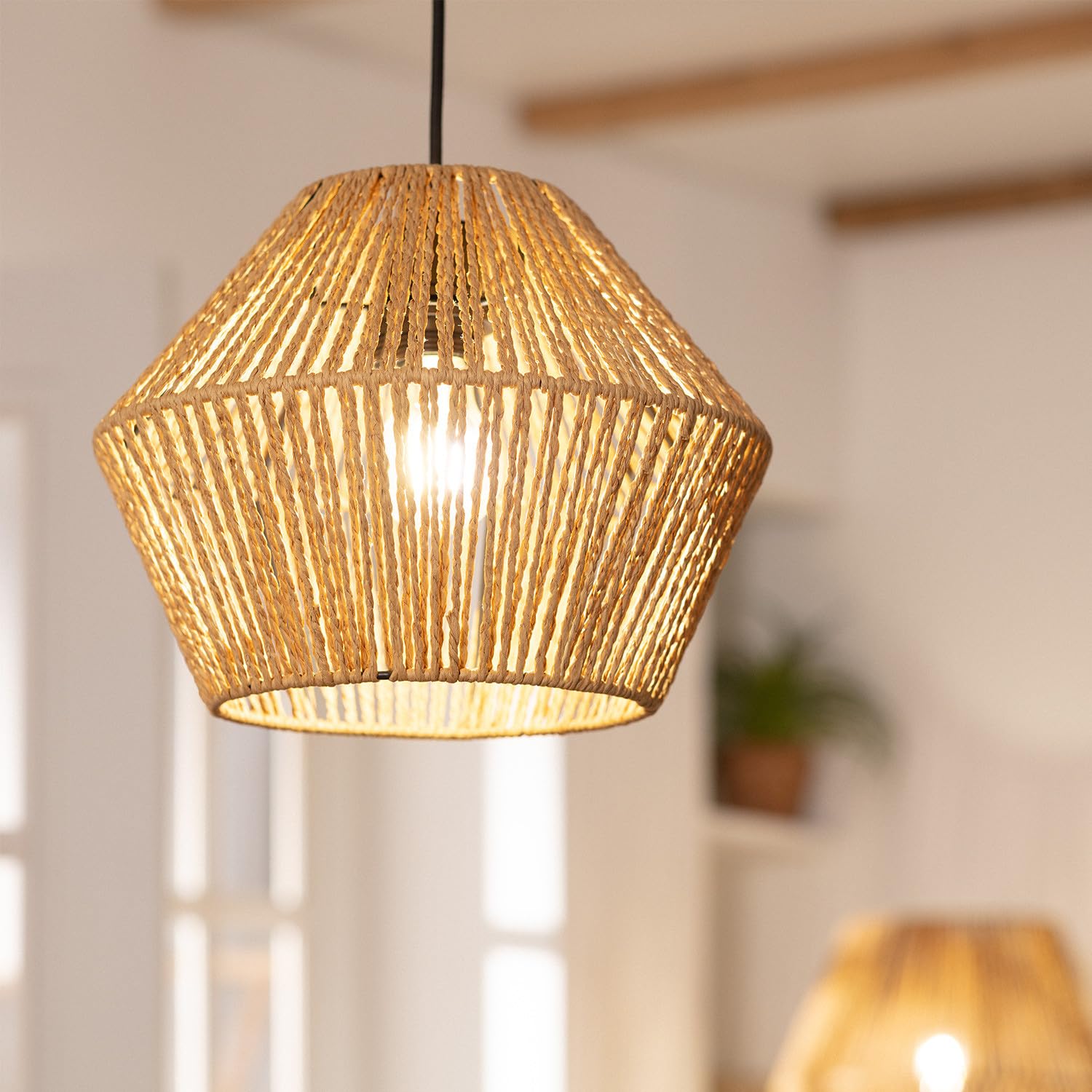 LEDKIA LIGHTING - Lámpara Colgante Kirito | Diseño Elegante y Único | Papel Trenzado Resistente | Compatible con Bombilla E27 | Uso Interior | Cable Ajustable; Natural