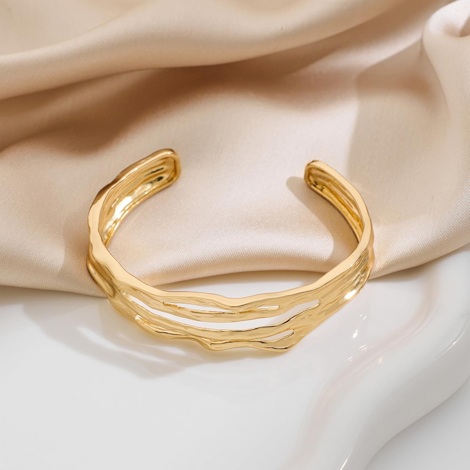 Gold Silver Cuff-Bracelets for Women Hollow Wide Open Bangle Bracelets - Image 7