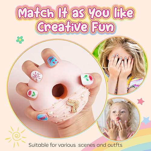 Miniatura 2 de Modelones Uñas postizas a presión para niños, 144 unidades, paquete de 6 unidades, uñas postizas acrílicas prepegamento de cobertura completa, color