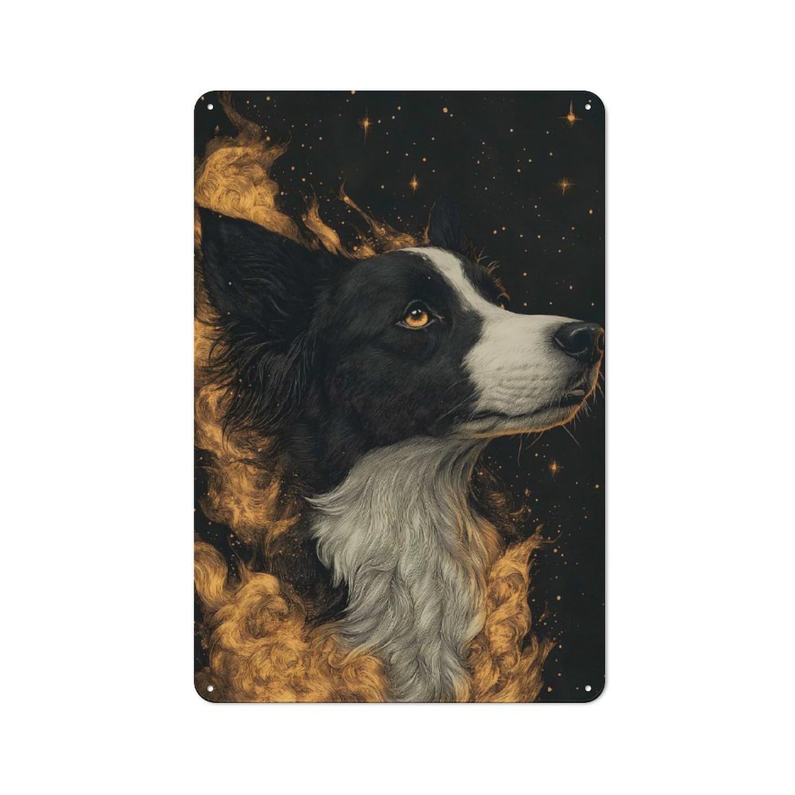 Junmoney Border Collie Dog In Space Casual Metal Wall Decor 30X20cm, Tin Sign For Greenhouse, Garden Room, Cafe Or Entryway
