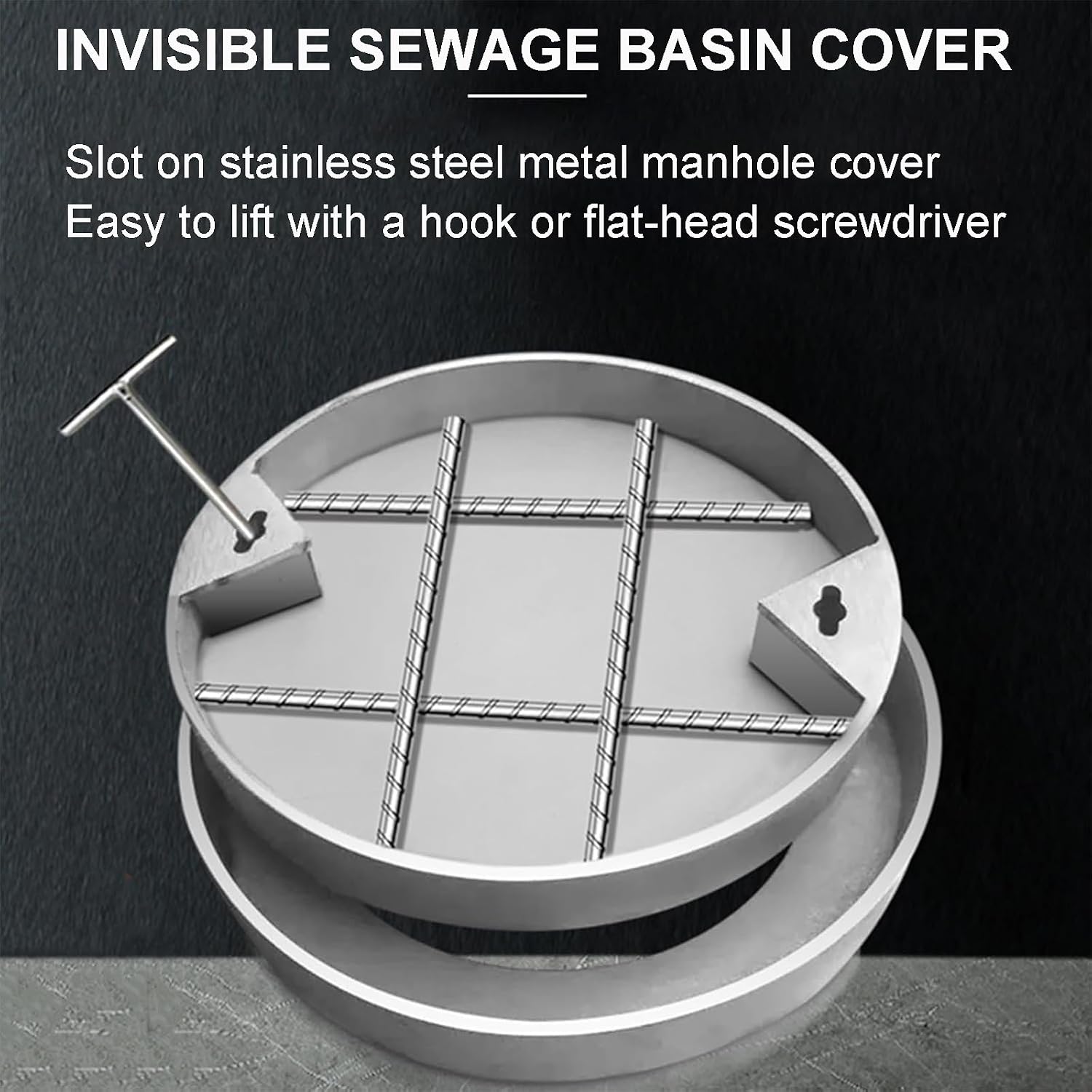 Round Recessed Septic Tank Lid with BaseInvisible Manhole Cover Durable Stless Steel Design for Garden Pavement & Vegetable Field (300x300mm/11.8x11.8in)