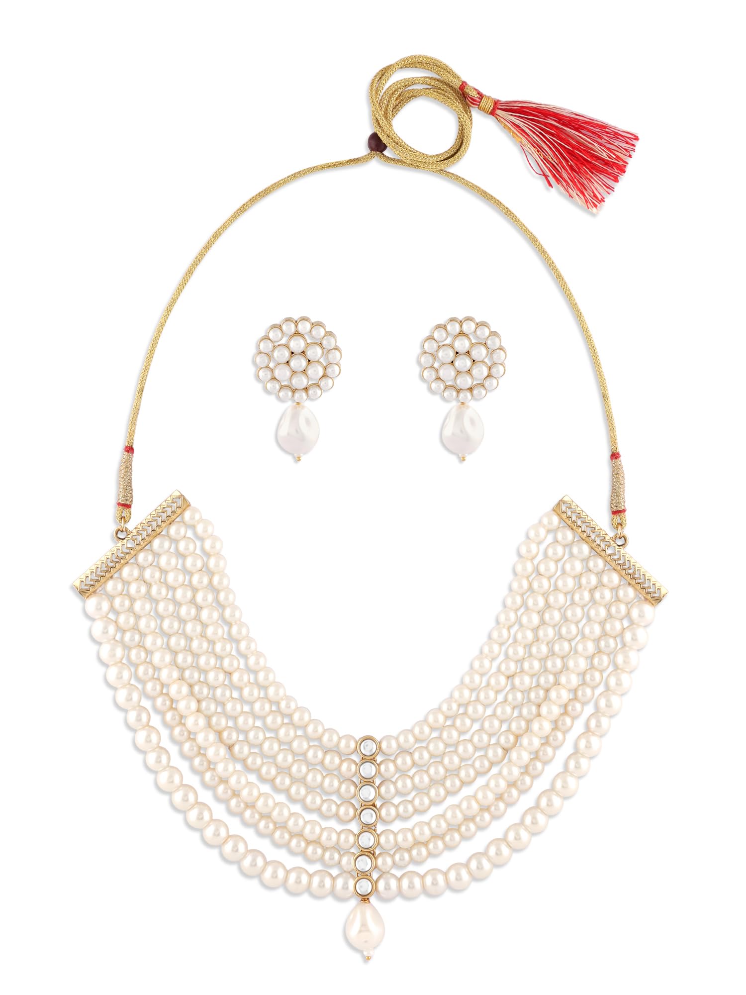 ZAVERI PEARLS Gold Tone Multistrand Beaded Pearls Contemporary Choker Necklace & Earring Set For Women-ZPFK17787 (B0CZXXFKYR) Amazon Price History, Amazon Price Tracker
