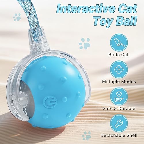 Miniatura 2 de Interactive Smart Motorized Cat Toy Ball -Chirping, 2 Tails & 2 Speeds, USB Rechargeable Motion Activated Self Play Toy for Bored Indoor Cats &