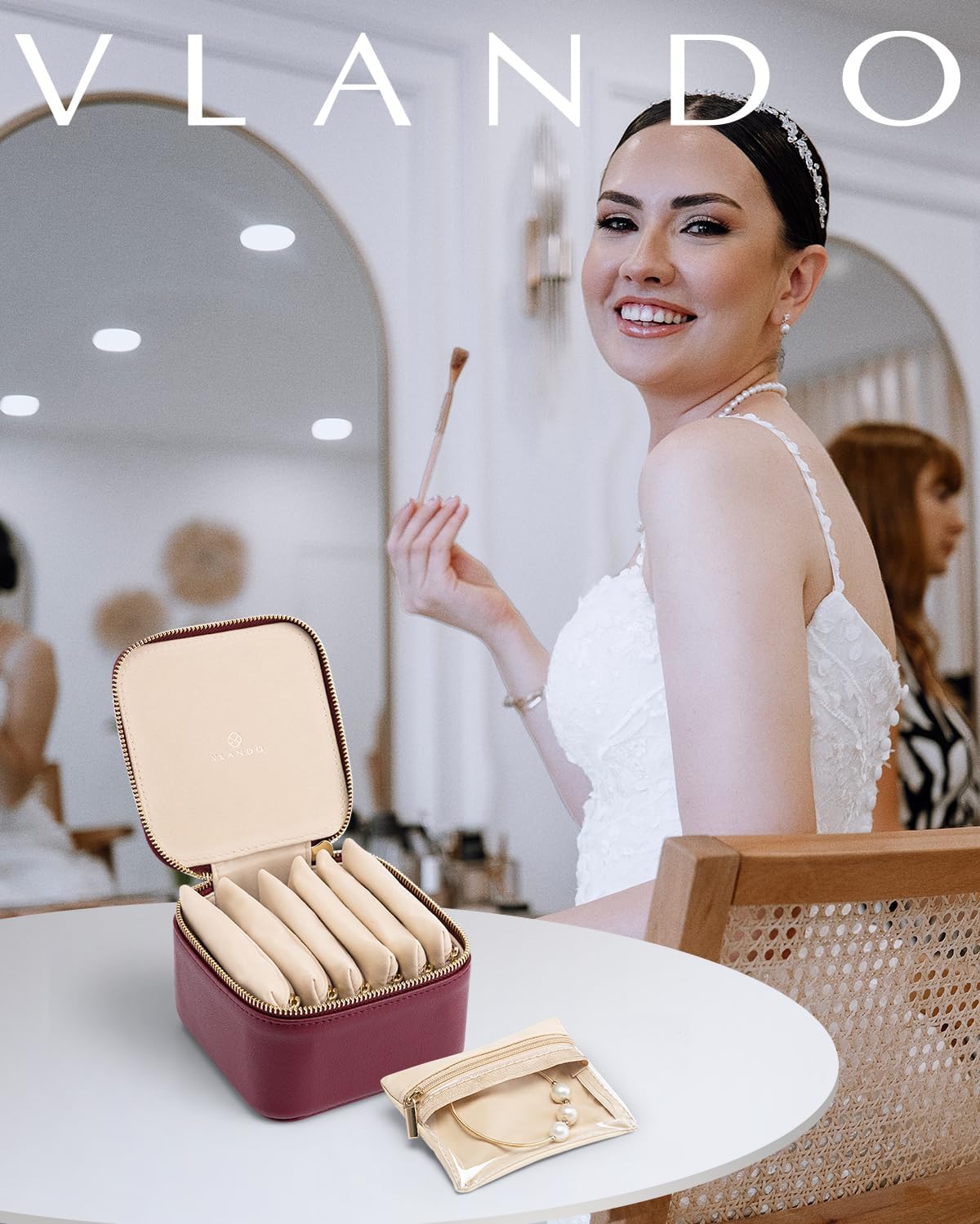 Vlando Travel Jewelry Case,Gifts for Women, Travel Jewelry Organizer with 6 Velvet Jewelry Pouch,Jewelry Box for Women Girls-Red - Image 6