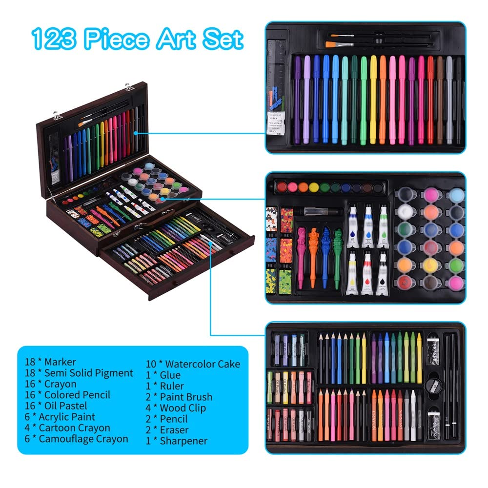 Amazon.com: DUYHBAWRS 123 Pcs Art Set in Wooden Case Painting