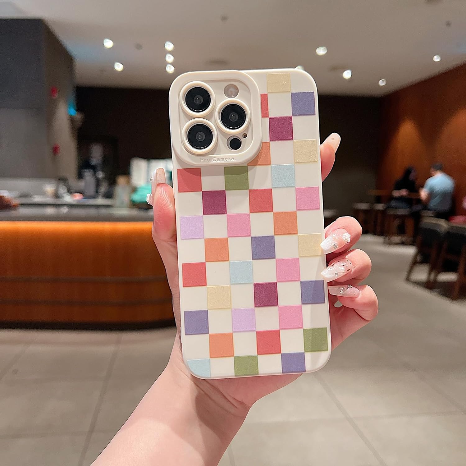 Compatible with iPhone 13 Pro Case Cute Checkered Pattern Design for Girls Women, Soft Silicone Shockproof Protective Designed for iPhone 13 Pro Case-Colorful - Image 2