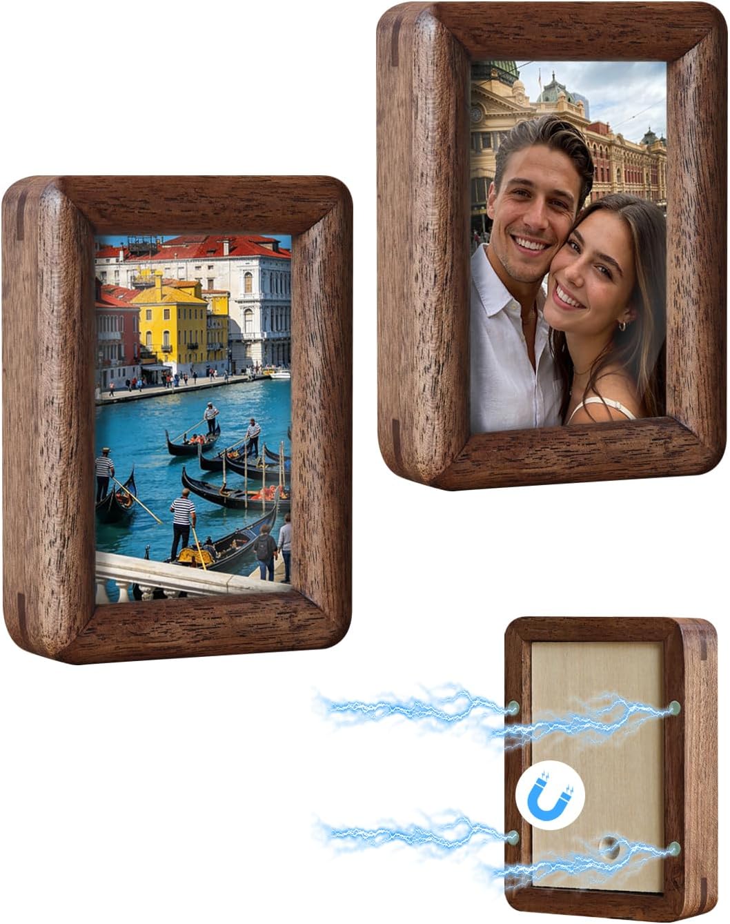 2x3 Picture Frame Compatible with Polaroid Photos, Magnetic Mini Photo Frame for Refrigerator, Solid Wood Small Display with Easy Swap Shatterproof Cover, Tabletop & Locker Decor