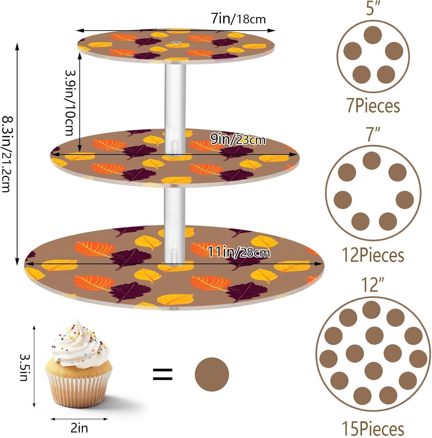 Leaves 3 Tier Acrylic Cupcake Stand, Cupcake Stand for 34 Cupcakes for Weddings, Christmas,Holidays,Parties,Birthday,Printed Cupcake Tower 23300286