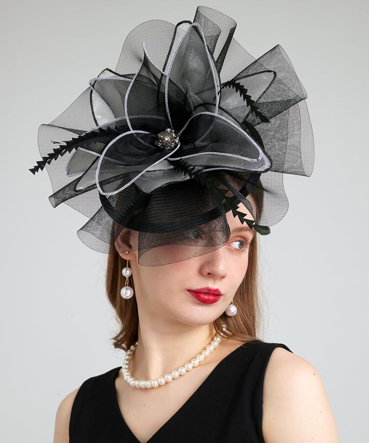 Women Organza Derby Hat Fascinator Tea Party Wedding Church Derby Hat Fascinator Hats Dual-use
