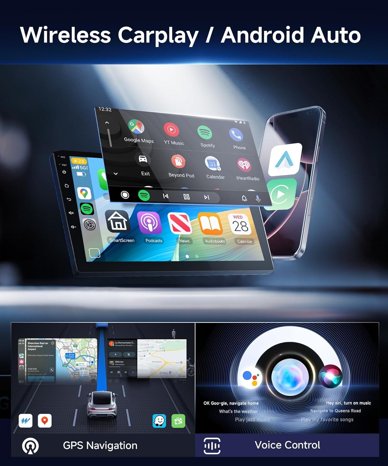 【4G+64G】 for Toyota RAV4 2006-2012 Android Car Radio Stereo with Wireless CarPlay Android Auto,9 inch IPS Touchscreen Car Stereo Bluetooth5.0, GPS, 5G WiFi,SWC,59UI,32EQ +HD Backup Camera