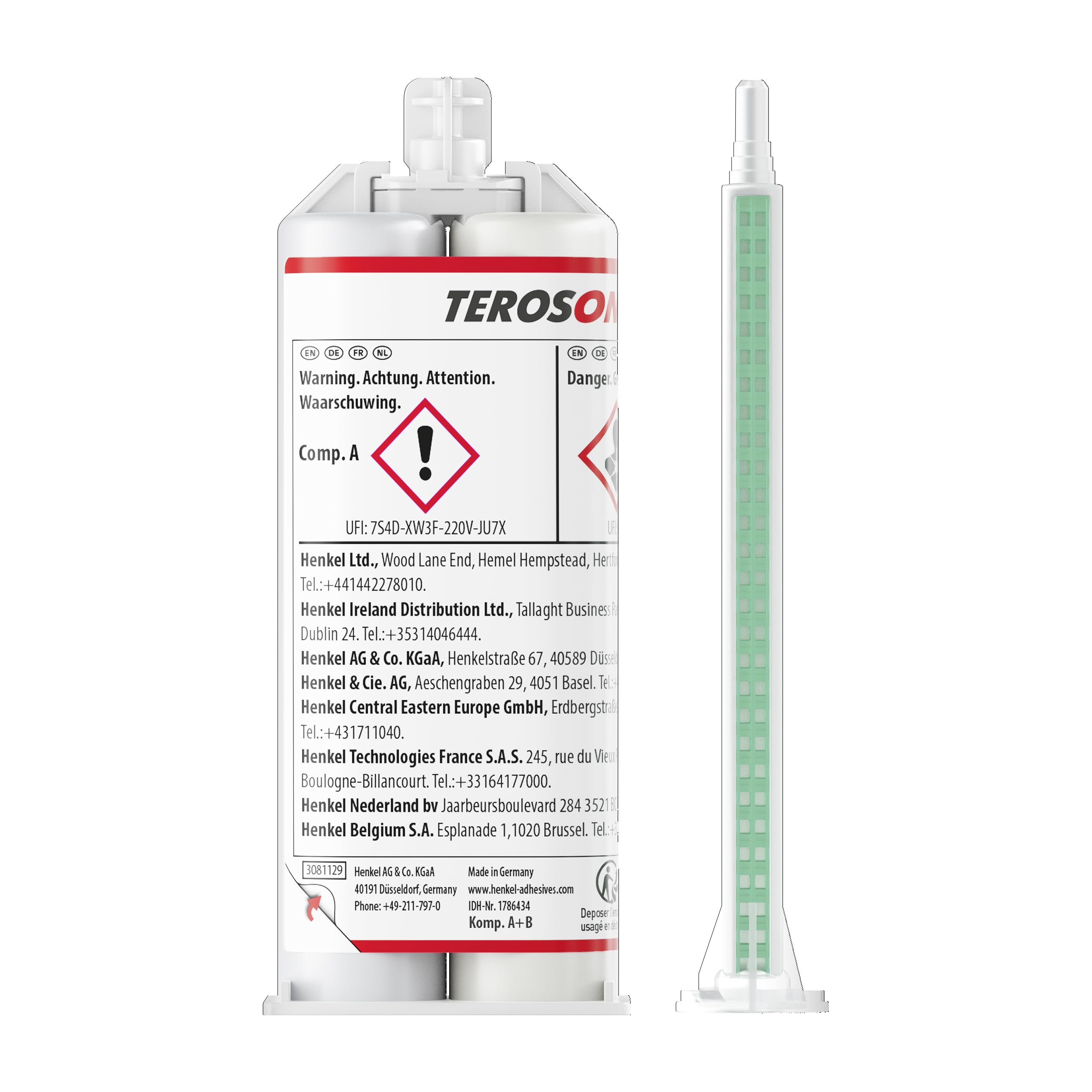 TEROSON PU 9225 UF ME (Ultra Fast Micro-émission) 50 ml colle bi composant polyuréthane, réparation plastique carrosserie voiture, prise rapide 1 min, colle pare choc et phare