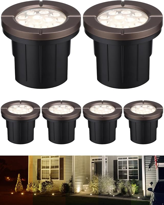 LEONLITE 6-Pack Dia. 4 Inch 5CCT Well Lights Flat Top Oil Rubbed Bronze | 12-24V AC/DC, CRI90, 1800K/2700K/3500K/4000K/5000K, Landscape LED In Ground Outdoor, Low Voltage Garden Landscaping, Aluminum