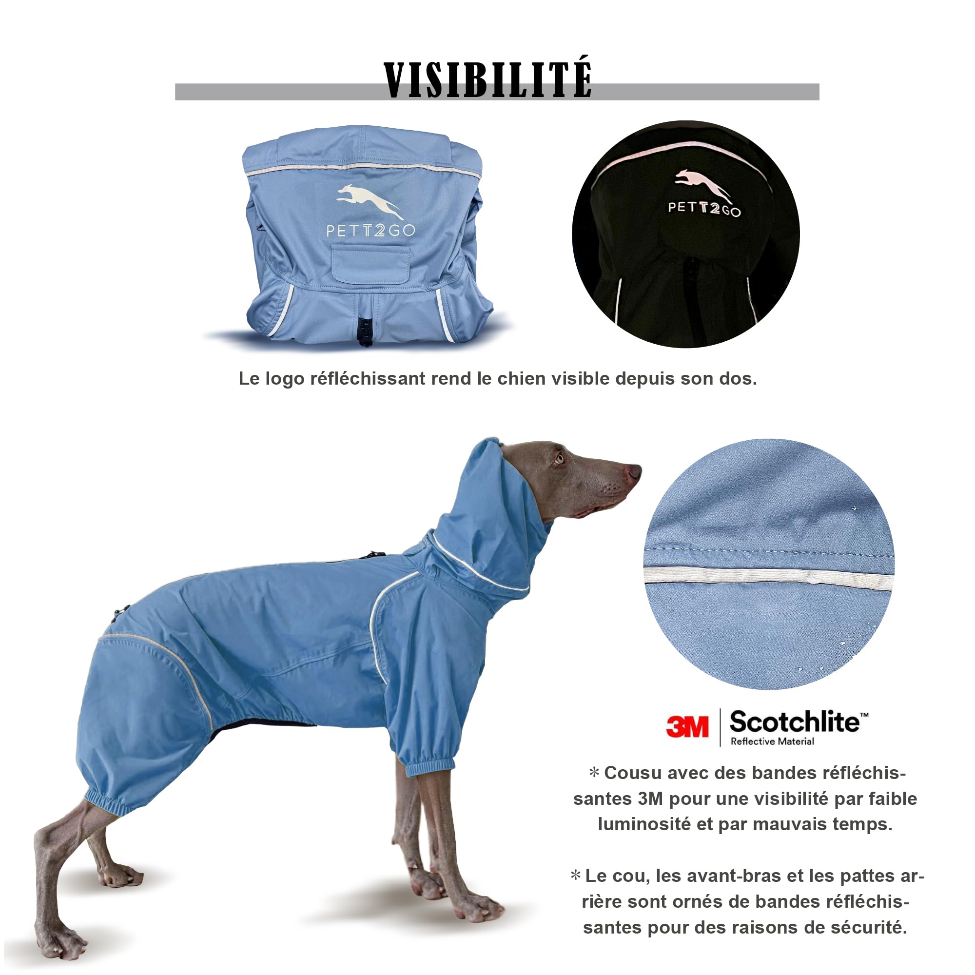 Manteau De Pluie Respirant pour Chien, Manteau avec Jambes, à Capuche, Passepoil Réfléchissant, Compactable (Silence de la Brume, S)