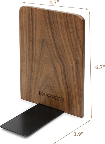 Miniatura 2 de Brosisincorp Sujetalibros de madera para estantes para sostener libros, paquete de 3 pares de soportes antideslizantes de madera de nogal para
