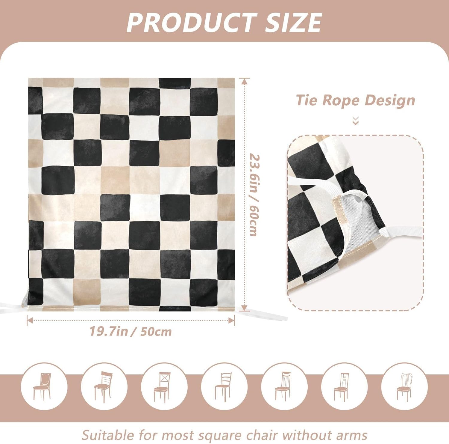 ALAZA Cute Beige Black Plaid Chair Back Cover Set of 6, Washable Reusable Removable Chair Slipcovers Decorative Chair Cover for Home Kitchen Wedding Party