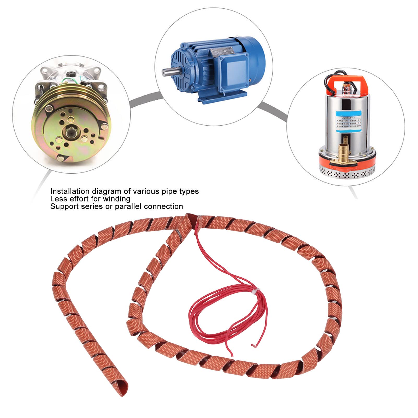 Ejoyous Cinta Calefactora de Silicona en Espiral, Envoltura Calefactora para Tuberías de Cable de Rastreo Térmico de 70 W, Calentador de 39,4 Pulgadas con Cable Conductor de 41,34 Pulgadas, Ajuste
