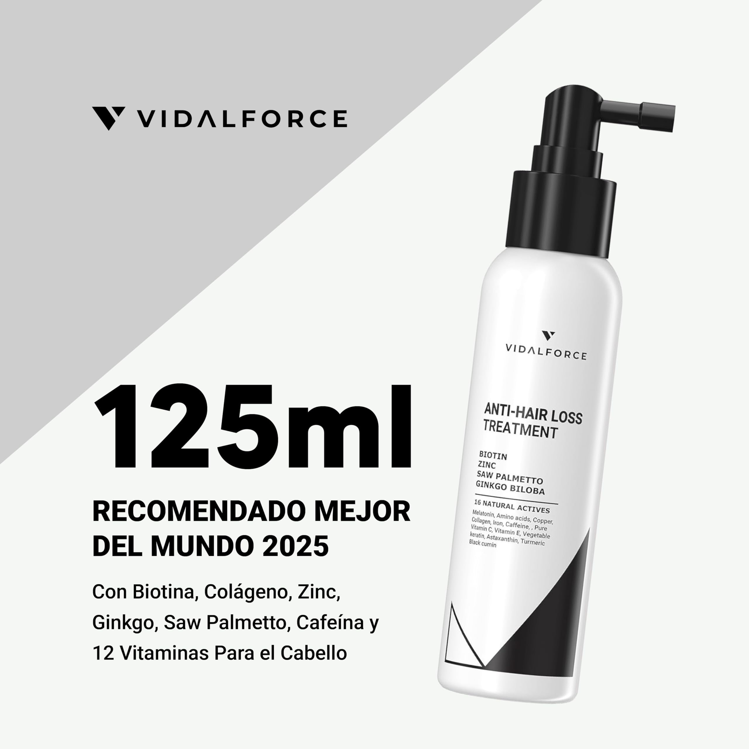 Serum Anti-Caída 125ml con Biotina, Colágeno, Zinc, Ginkgo, Saw Palmetto, Cafeína y 12 Vitaminas