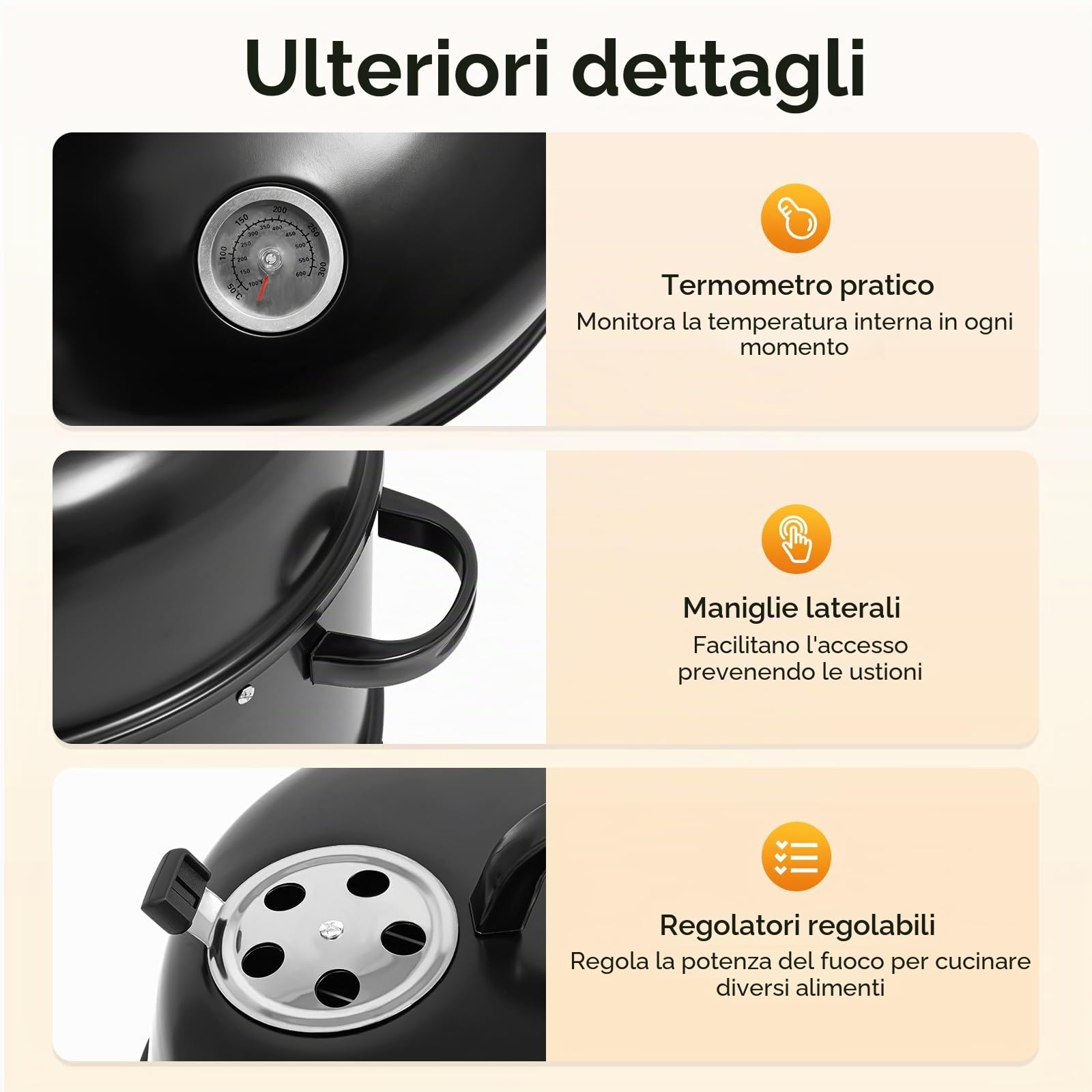 Barbecue autoportante a carbonella, forno per affumicatura 3 in 1,84 cm, con forno, termometro integrato e prese d'aria regolabili, multifunzione, per la preparazione di carne, pancetta