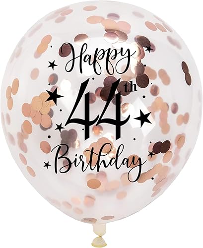 Globos de látex de confeti de oro rosa 44, decoración de globos de fiesta de cumpleaños de 44 años con confeti, 12 pulgadas, paquete de 16