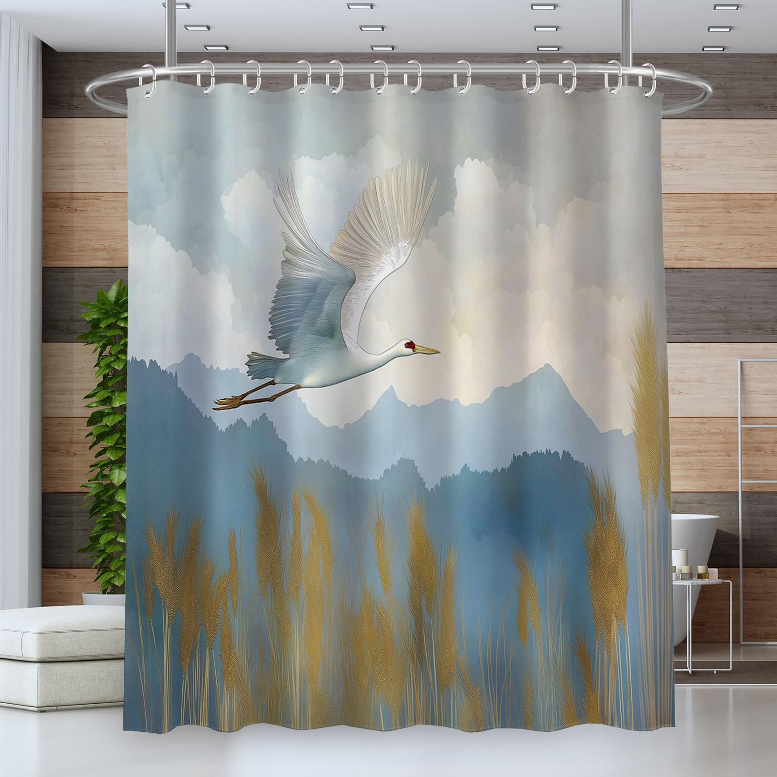 Cortina de Ducha Acuarela Montañas240x200cm,Grúa Lavables Cortina de Baño,Poliéster Textil Impermeable Cortina Ducha para Bañera con 12 Ganchos