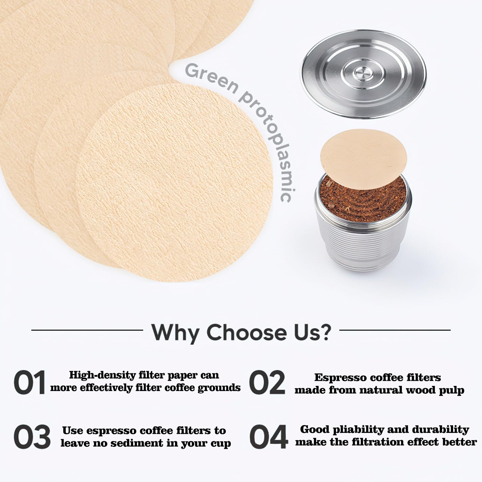 100 Unbleached Espresso Paper Filters - Round Disposable Coffee Filters For Most Espresso Machines