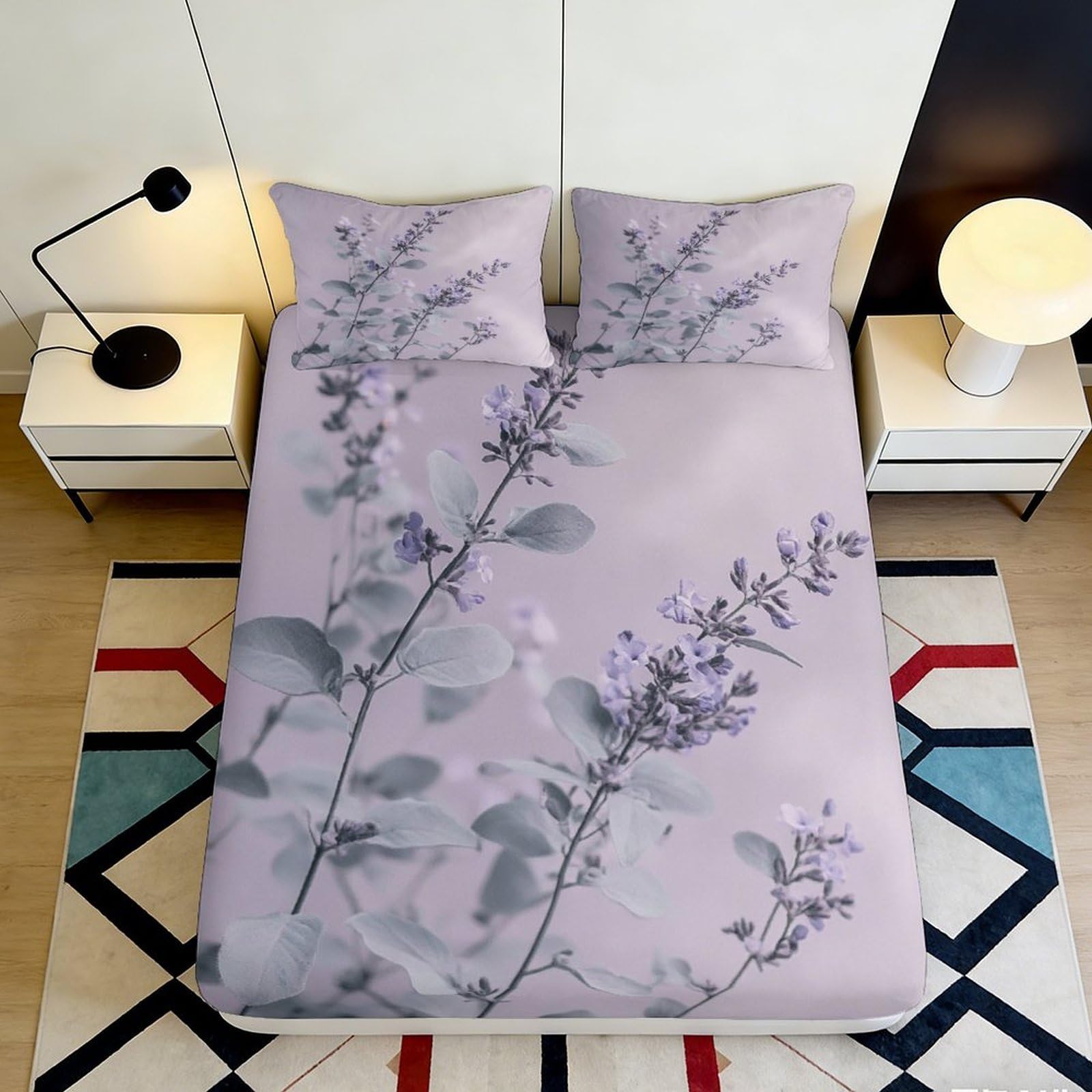 Jqzkxnhpbr Style-8 3D Printed Lavender Botanical Fitted Sheet Microfiber Soft Breathable Floral Mattress Cover For Bedroom Dorm Decor 90X200x25cm