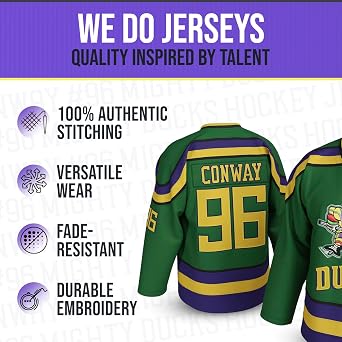 Charlie Conway #96 Mighty Ducks Kids Jersey 90s Movie Ice Hockey Shirt with Stitched Letters, Youth Sizes SXL