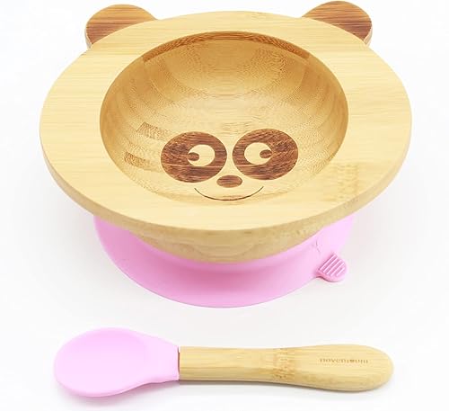 Cuencos de succión para bebé, cuencos de bambú para bebé, juego de cuencos y cucharas, juego de cuencos de bambú para bebé, cuencos de succión para