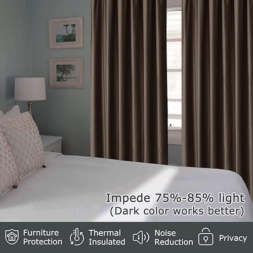 Miniatura 6 de Frelement Cortinas plisadas de terciopelo para dormitorio, puerta corrediza de vidrio, tratamiento de ventana, con aislamiento térmico, cortinas de