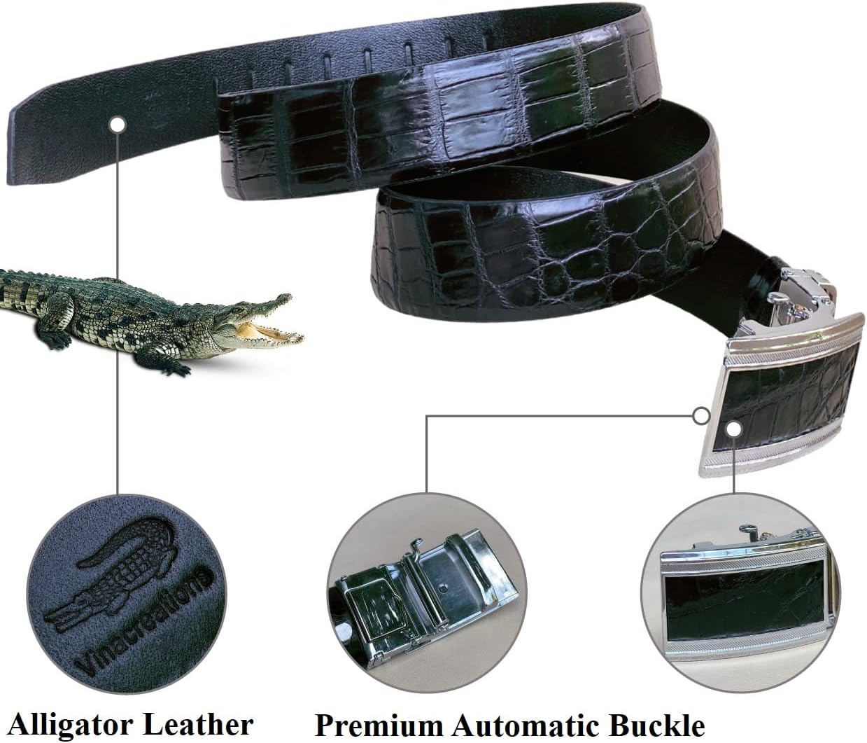 Alligator Leather Belt Men Crocodile Belly 1.5" width Pin Gold Buckle Removal Dress Golf Luxury Premium Handmade - Image 2