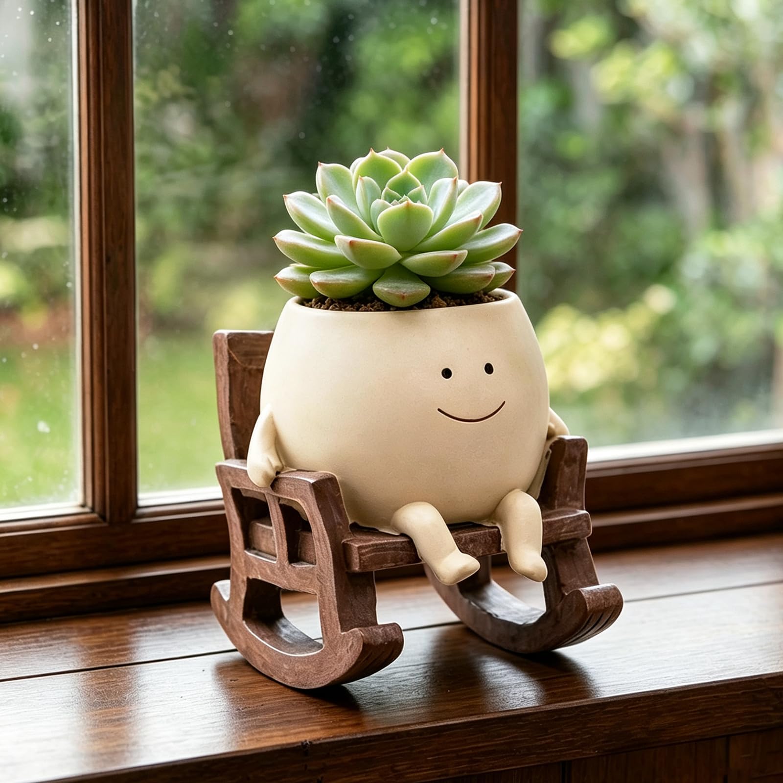 Maceta de cara sonriente para plantas de interior y exterior, macetas únicas para suculentas con agujero de drenaje, bonitas macetas de resina con cabeza de flor, divertido regalo de