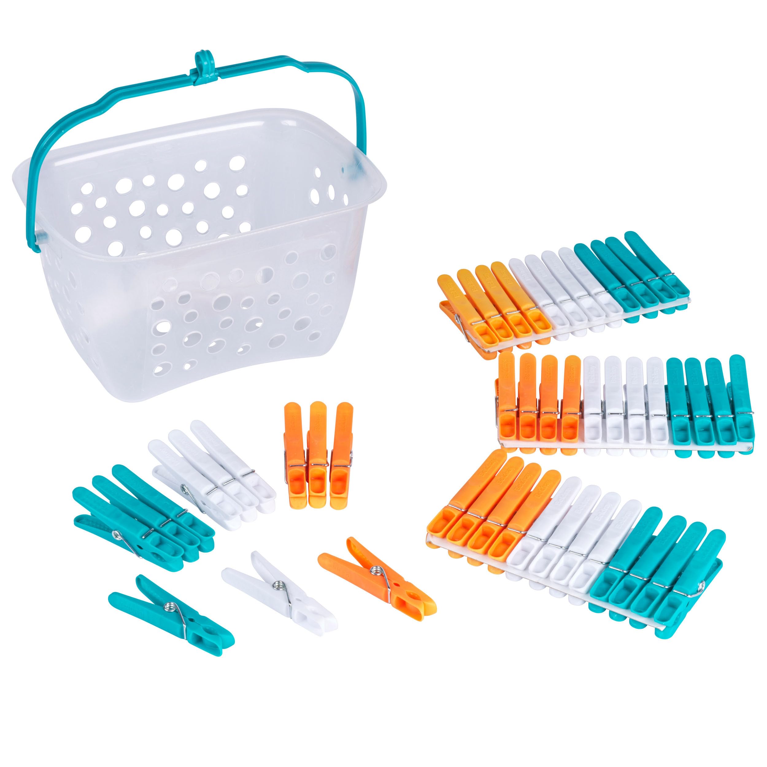 Beldray LA028297TQEU Ultra Grip 48 Stück Wäscheklammern mit Aufbewahrungskorb, Wäscheluft-Clips für Wäscheständer Wäschleine, winddichte Kleiderklammern, Mehrfarbig Kunststoff mit starkem Griff