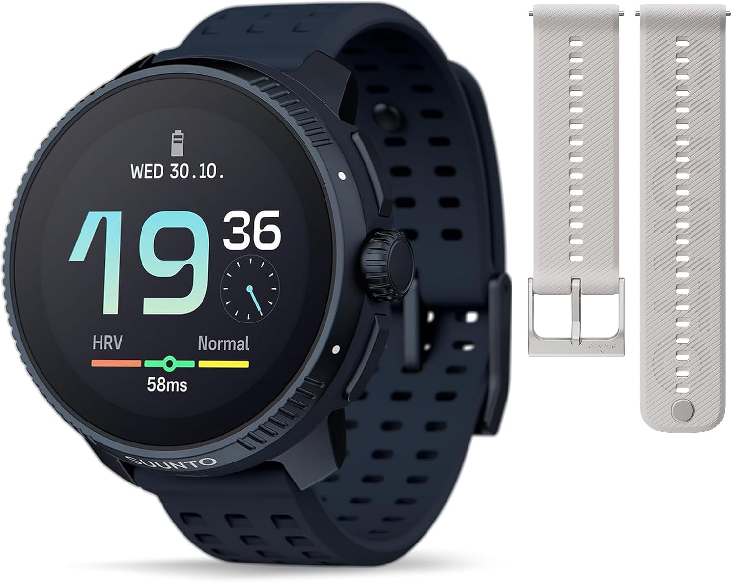 SUUNTO Race GPS Sports Watch, 1.43" AMOLED Touchscreen w/Crown Button Midnight & SUUNTO 22 ATH6 Silicone Strap Powder Gray S+M