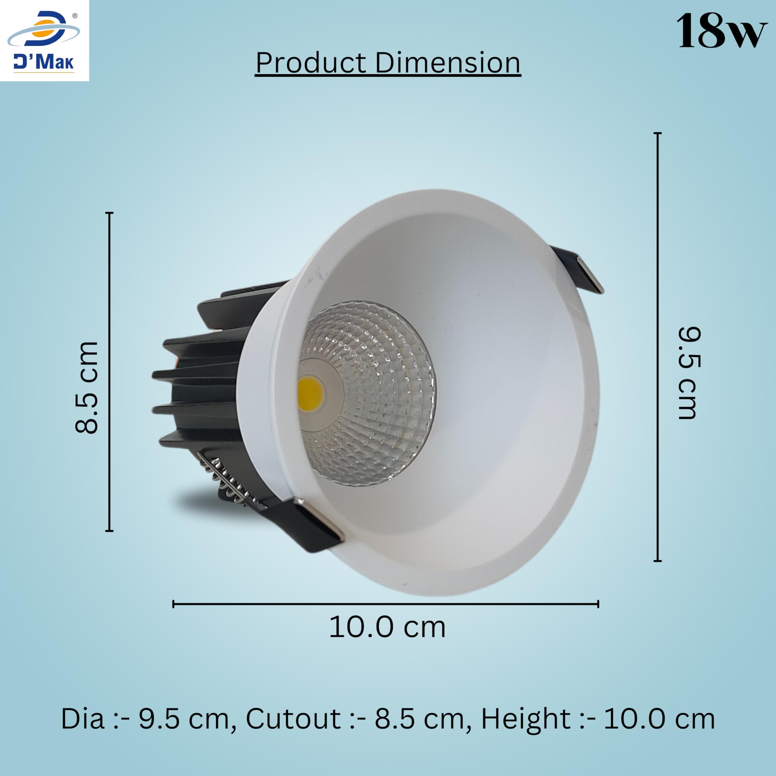 D'Mak 18W White Body LED Deep COB Light | Recessed LED Ceiling Light for Indoor Lighting (3in1, Pack of 8) 1