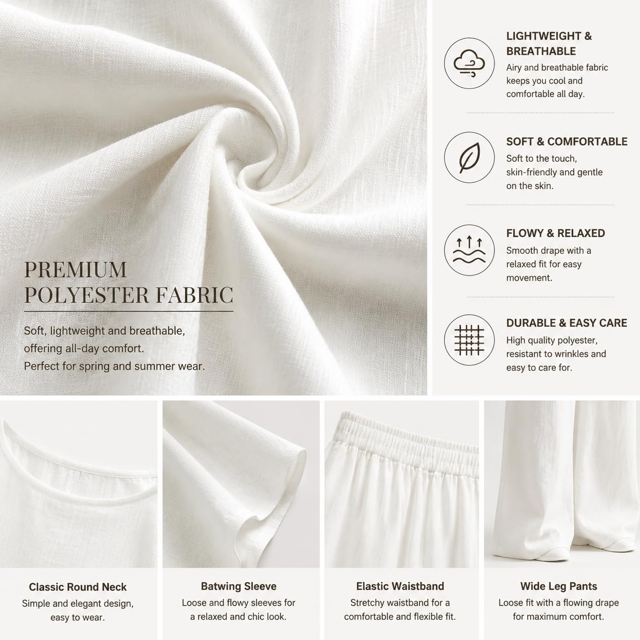 Generico Completo da Casa da Donna Composto da T-Shirt Oversize A Maniche Lunghe E Pantaloni A Gamba Larga. Elegante Abbigliamento Casual E Leggero, Perfetto per Viaggi E Vacanze.