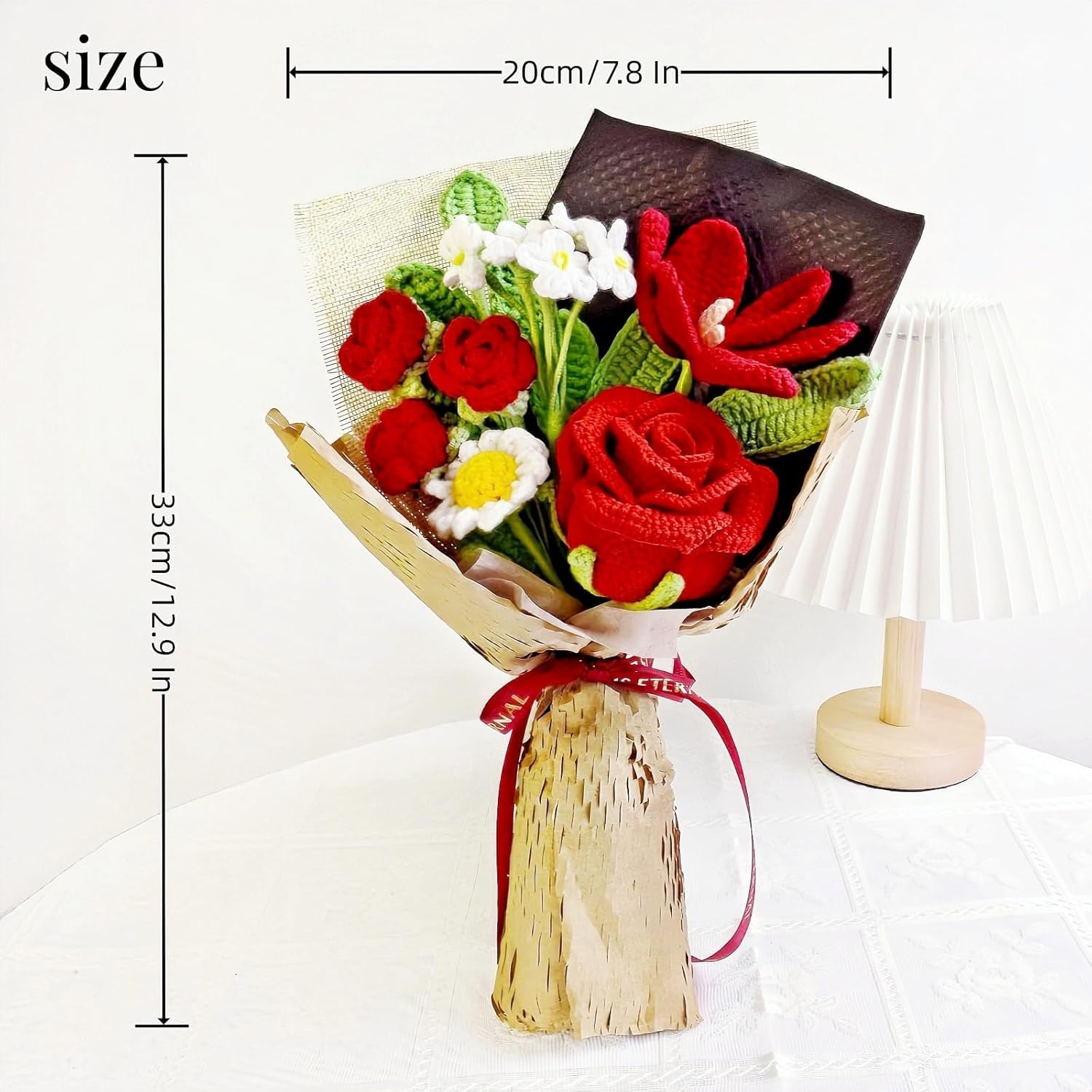 Crochet Flowers,Crochet Flower Bouquet of Crochet Roses, Handmade Lilies Flowers, Knitted Completed Preserved Gifts for Women, Girlfriend's Day Anniversary Mother's Day Birthday (Beige)