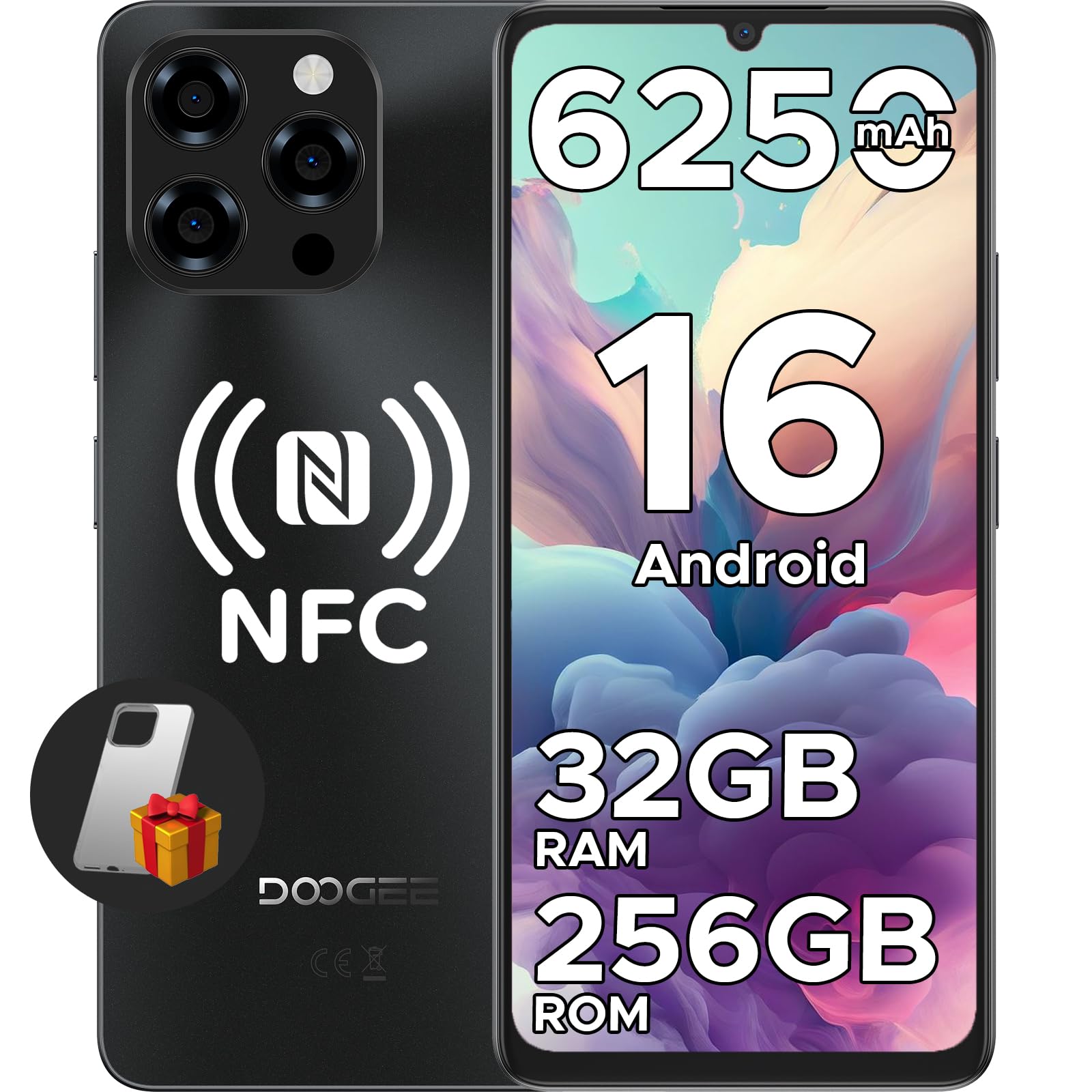 DOOGEE Note 58 Pro Telefono Movil Libre Andriod 16, 32GB (8GB)+256GB Smartphone Octa Core 6.75" HD+ 90Hz Móvil, Batería 6250mAh, 16MP+8MP, Teléfono Móvil 8.6mm, Dual SIM 4G/ GPS/NFC/Huella Dactilar