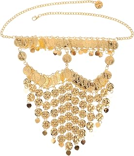 LOGOFUN Belly Dance Face Veil with Metal Coins Tribal Arabian Costume Accessory for Halloween Performance Mysterious Stage Jewelry