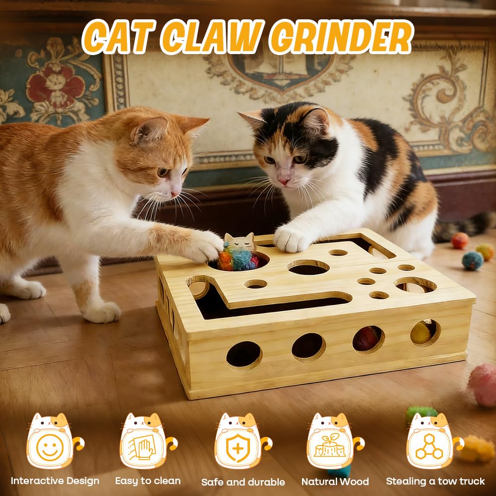 Caja de Enriquecimiento de Lima de Uñas para Gatos, Puzzle Rascador para Gatos, Juguete de Enriquecimiento para Gatoses Domésticos,Caja de Madera para Gatoses,Juguete Interactivo(30 x 25 x 8 cm)