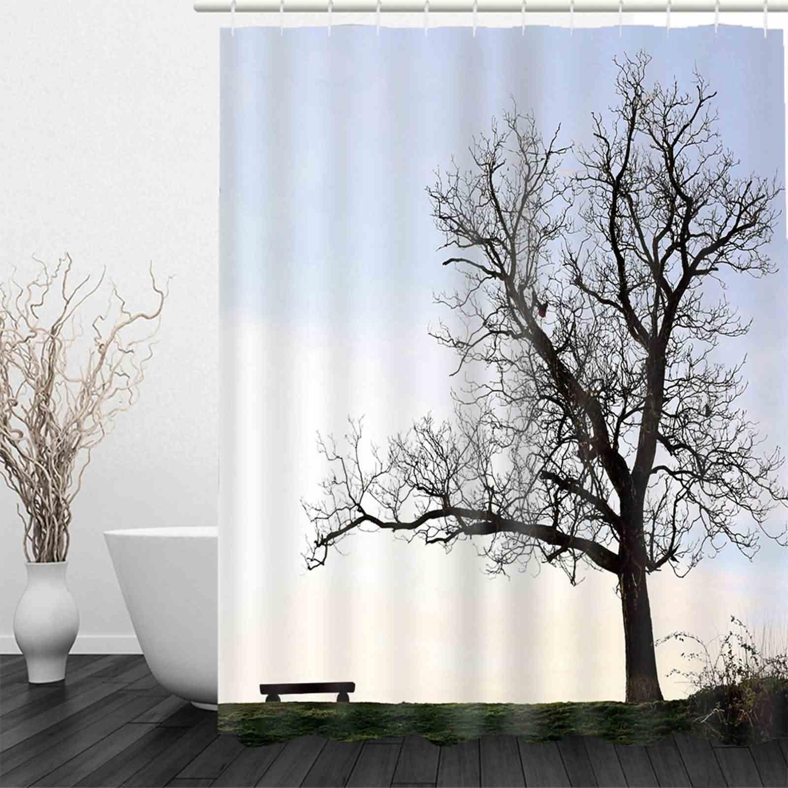 Rideau Douche Coloré Rideaux Poid Arbre Mort 3D Camping Car Blanc Bleu Noir Parfait pour Les Salles Bains Familiales 220x180cm
