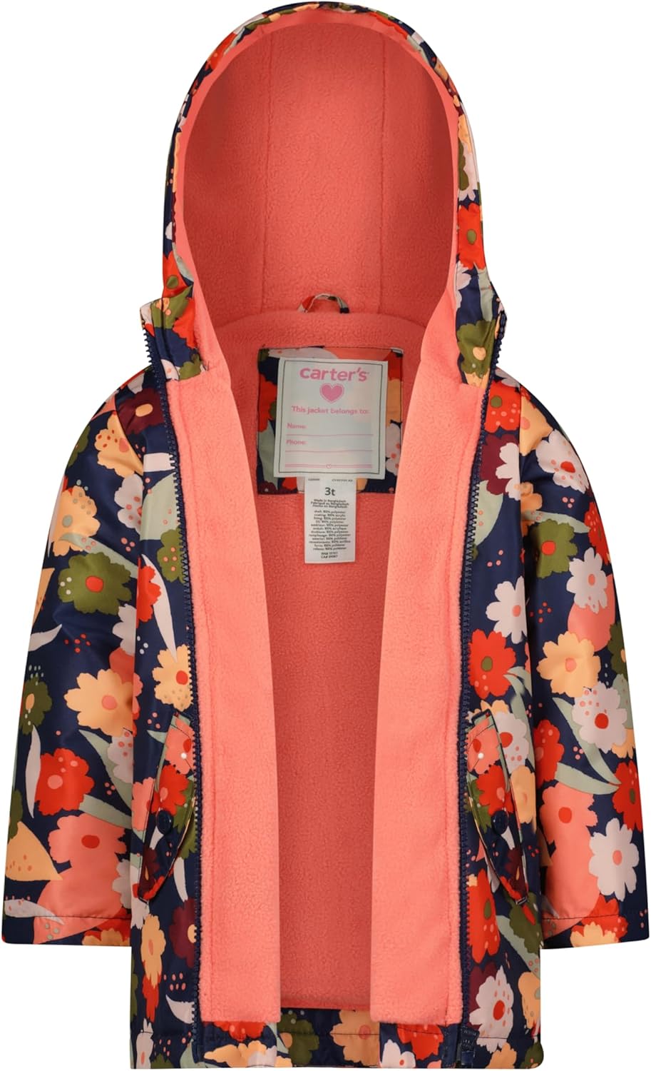 Carter’s Toddler/Little Girls’ Midweight Fleece Transitional Hooded Jacket