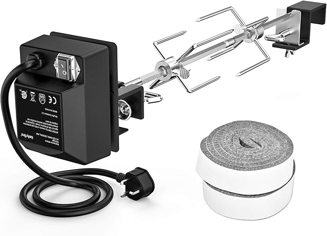 Onlyfire BRK-6066 BBQ Rotisserie Kit Stanless Steel Roast Spit Set for Kamado Joe Classic | Large XLarge BGE | Pit Boss K22 | Louisiana K22 | Primo & Other 21.5"-23", 28"-29.5" Ceramic Grill