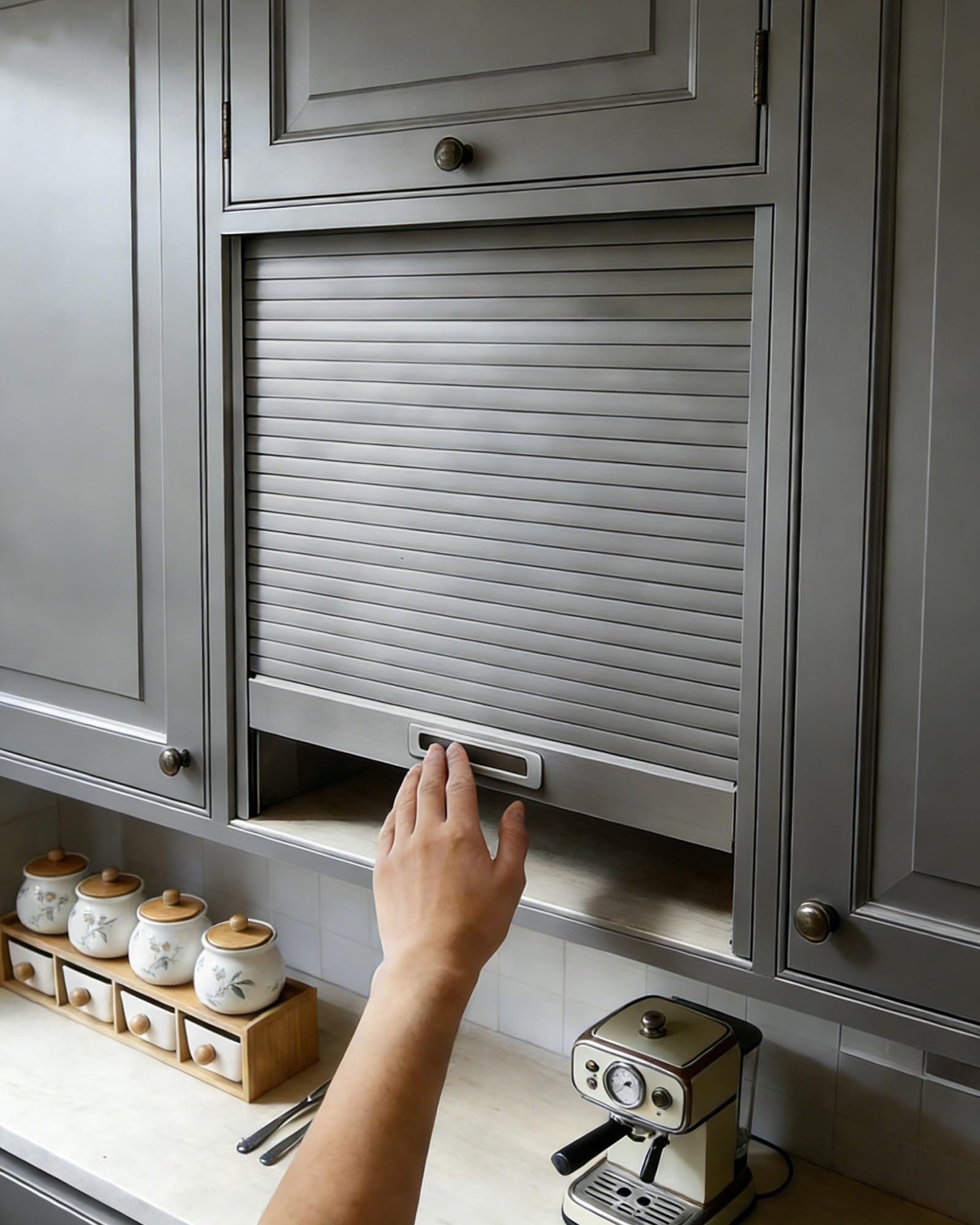 Kit salvaspazio per armadio con porta scorrevole, porta arrotolabile per elettrodomestici da cucina con maniglia, porta pieghevole estraibile per armadio e soluzioni Sto