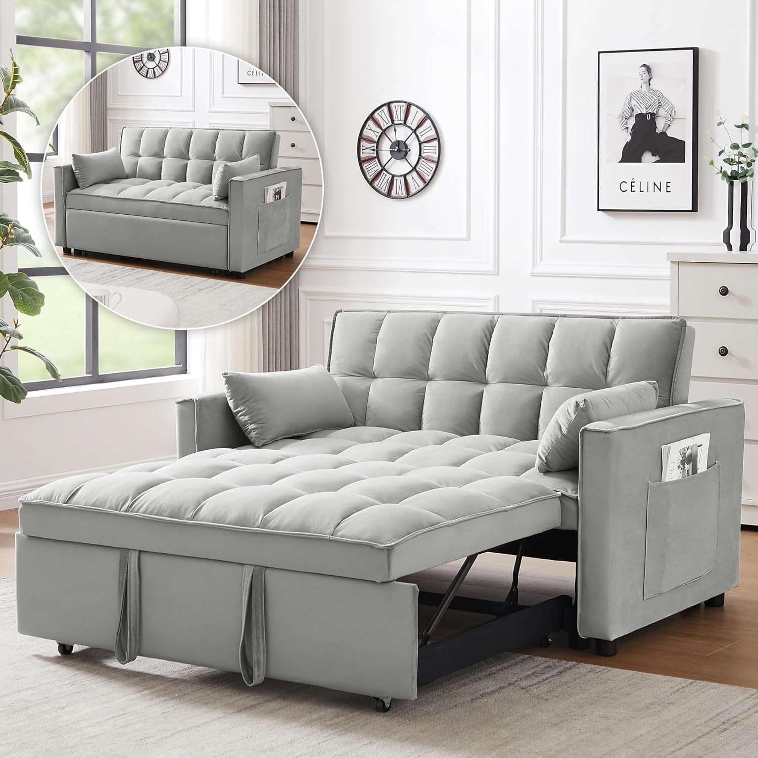 Amazon.com: 3 In 1 Velvet Convertible Sofa Bed, Pull Out Couch Bed with ...