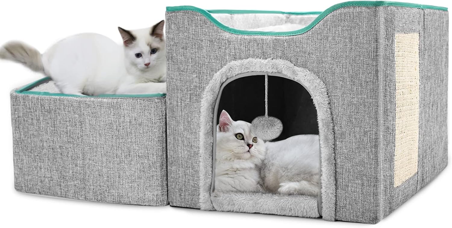 Cat House, Hczrc Cat Beds for Indoor Cats Large Cat Cave with Removable Storge for Pet Kitten Bed Foldable Multifunctional Cat Beds &…