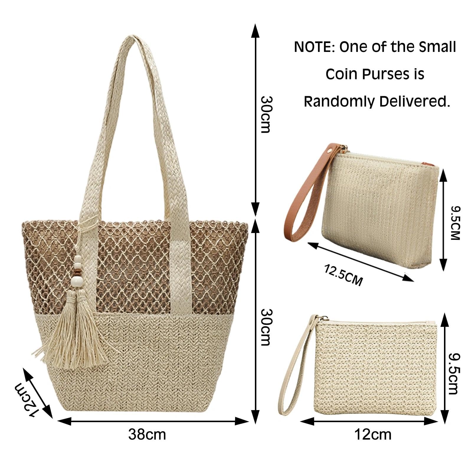 Borsa di Paglia Donna, Borsa Estiva Donna Paglia, Borsas a Tracolla a Maglia per l'Estate, Borsas da Spiaggia per Vacanze Boho, Borse da Mare per Viaggi in Spiaggia & Shopping Tutti Giorni