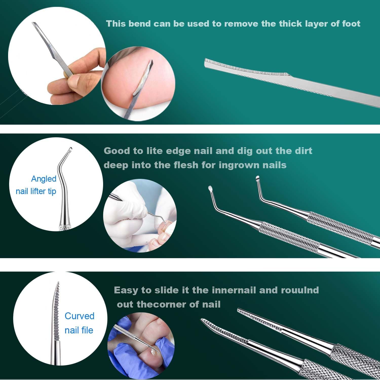 kit de Traitement des Ongles Incarnés – Pince à Ongles Incarnés et Outils de Correction avec Instruments en Acier Inoxydable